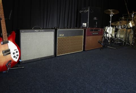 Guitar amp backline including Vox AC30 and Matchless combo for London stage production